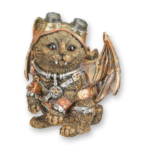 Kunststeinfigur Steampunk-Katze mit Flügeln - Höhe 16 cm - Polyresin