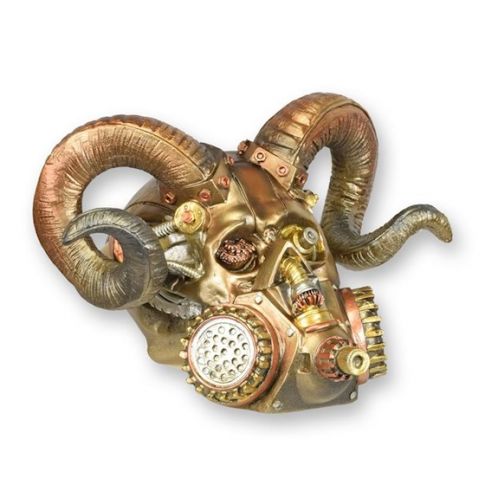 Steampunkfigur Schädel mit Hörner - B. 19,8 cm - Polyresin